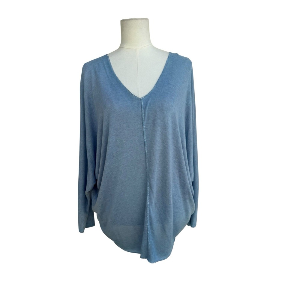 Free For Humanity Blue Oversized Dolman Sleeve Knit Top Slouchy Soft Lounge S/M
